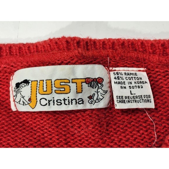 Just Cristina Womens Sweater Red Crop Pockets 3/4 Sleeve Shoulder Pads Vintage L - Picture 8 of 8